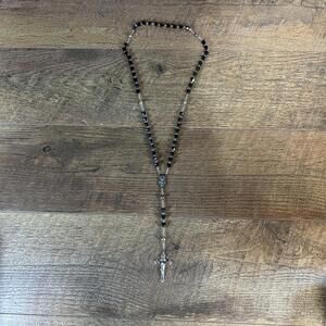 sterling silver black beaded rosary chain